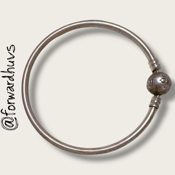 Pandora Sterling Silver Bangle Bracelet – Round Logo Clasp - Picture 2 of 7
